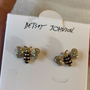 Betsey Johnson Gold and Black‎ Bee Earrings New